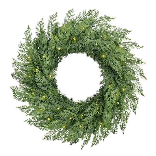 24" Pre-Lit Green Artificial Flocked Wreath